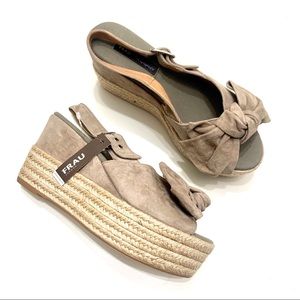 Frau Platform Wedge Sandals Bow Leather